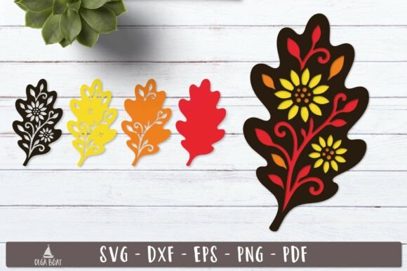Floral Oak Fall Leaves SVG Layered Art