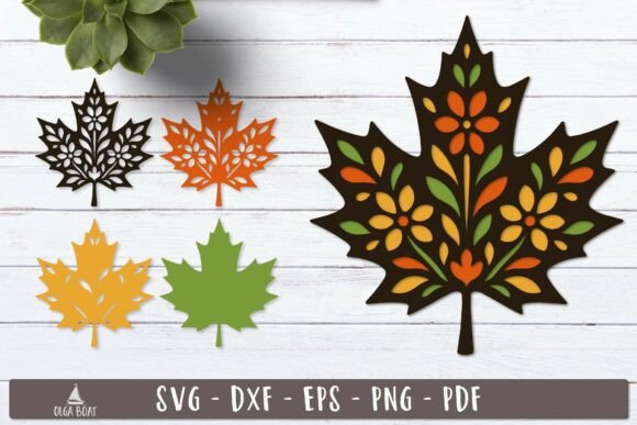 3D Maple Fall Leaves SVG Design