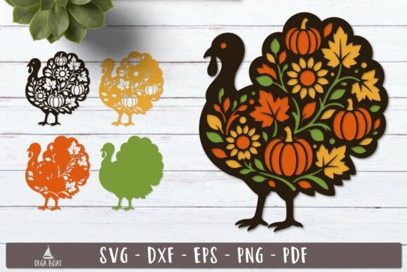 3D Thanksgiving Turkey SVG Pumpkin Scene