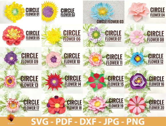 Circular Paper Flower Bundle Template Set
