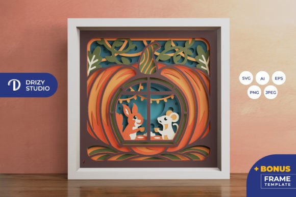 Pumpkin Animal Fall Shadow Box Woodland Scene