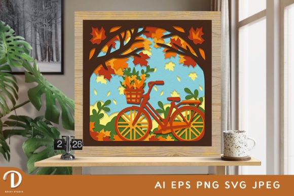 Autumn Bicycle Fall Shadow Box Art