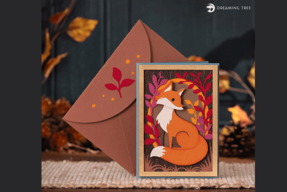 Autumn Fox Fall Card With Golden Leaves