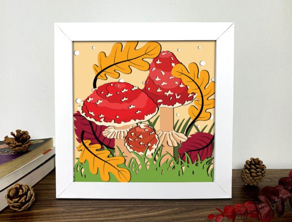 Mushrooms Fall SVG Shadow Box Scene