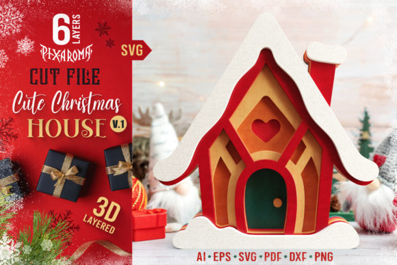 Layered Gingerbread Paper House Artwork