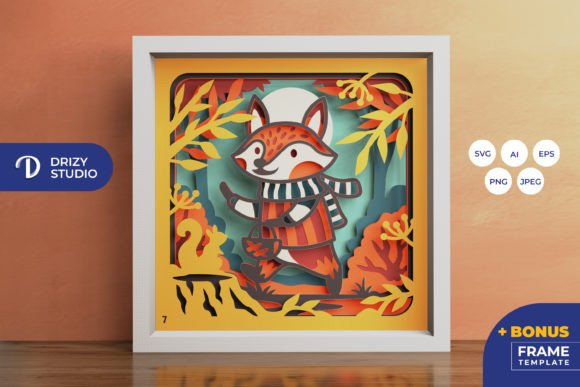 Cute Fox Fall SVG Forest Shadow Box