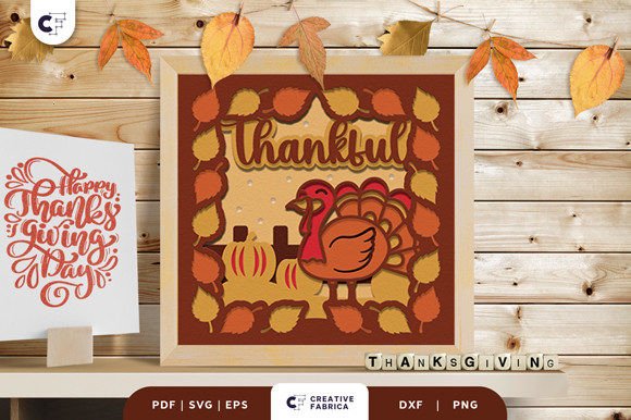 Gratitude Leaves Turkey Shadow Box Glow
