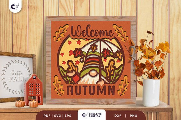 Maple Gnome Fall Shadow Box Rain Scene