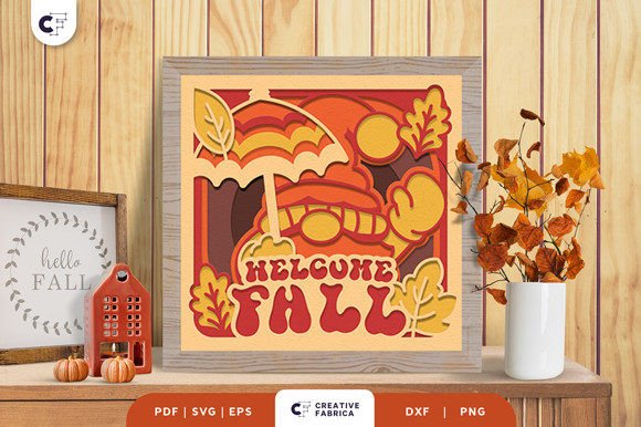 Umbrella Gnome Fall Shadow Box Welcome