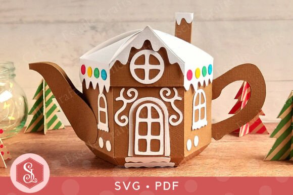 Teapot Gingerbread House SVG Favor Box