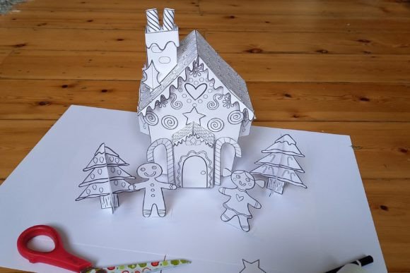 Color-In Gingerbread Paper House Activity