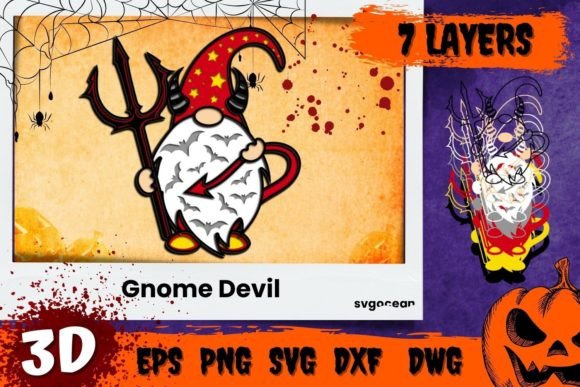 Devil Trident Halloween Gnome SVG Layered Cut