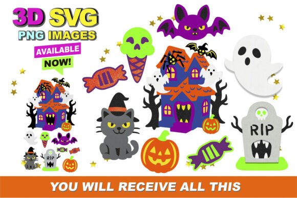 3D Halloween Svg Clipart Craft Set