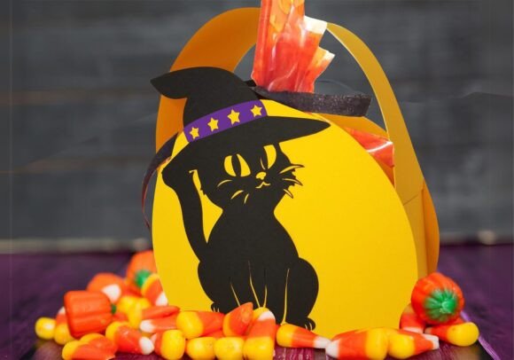 Black Cat Halloween Svg Treat Basket