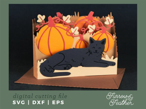Pumpkin Patch Fall Card With Black Cat
