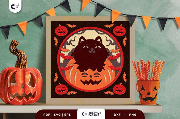 Layered Halloween Svg Cat Shadow Box