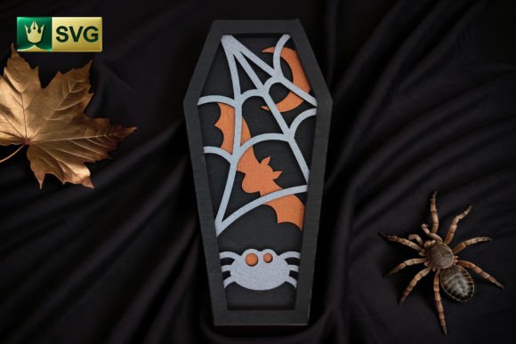 Spider Halloween Coffin SVG Moon Scene