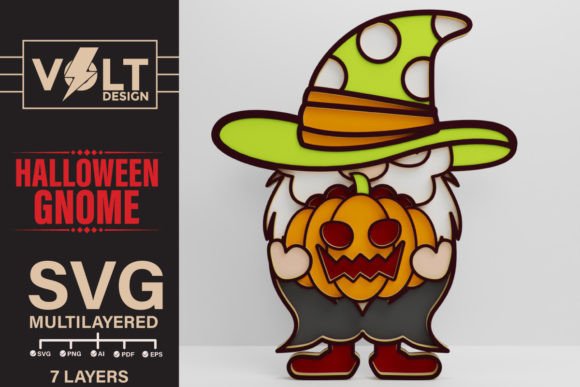 Pumpkin Witch Halloween Gnome SVG Layered Cut