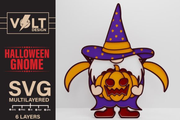 Pumpkin Guard Halloween Gnome SVG Layered Cut