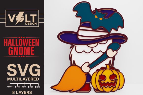 Bat-Topped Halloween Gnome SVG Broom Guard