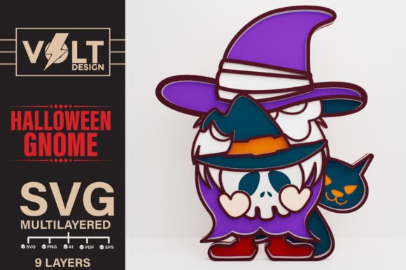 Skull Cauldron Halloween Gnome SVG Layered Cut