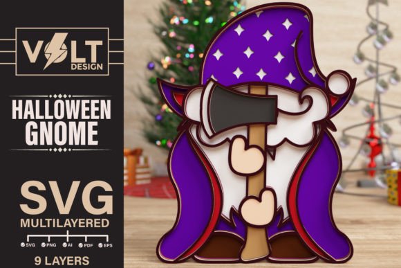 Axe-Wielding Halloween Gnome SVG Layered Cut