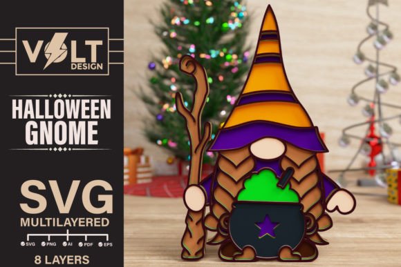 Brewing Cauldron Halloween Gnome SVG Layered Cut