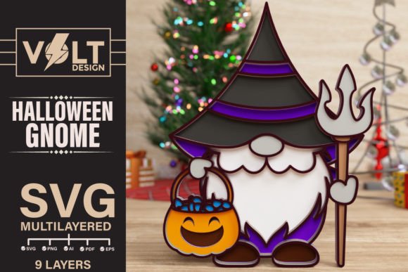 Layered Halloween Gnome SVG Witch Scene