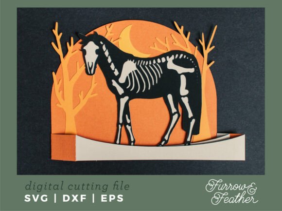 Skeleton Horse Halloween Paper Craft Card