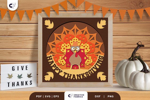 Cheerful Turkey Shadow Box Holiday Scene