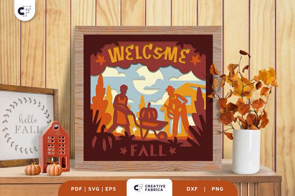 Harvesting Pumpkin Fall Shadow Box Scene