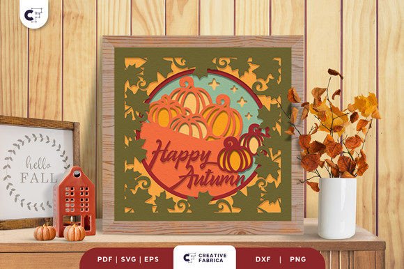 Pumpkin Cart Fall Shadow Box Harvest Scene