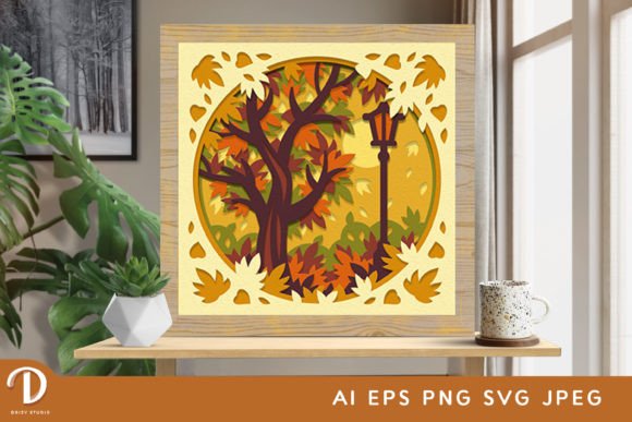 Maple Tree Fall Shadow Box Silhouette