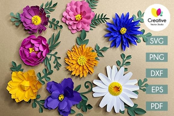 Layered Paper Flower Bundle With Leaves