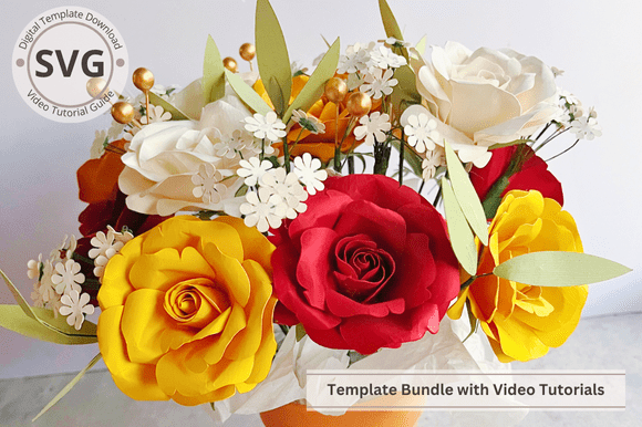 Potted Rose Paper Flower Bundle Arrangement