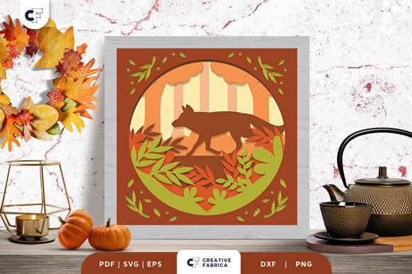 Red Fox Fall Shadow Box Woodland Scene