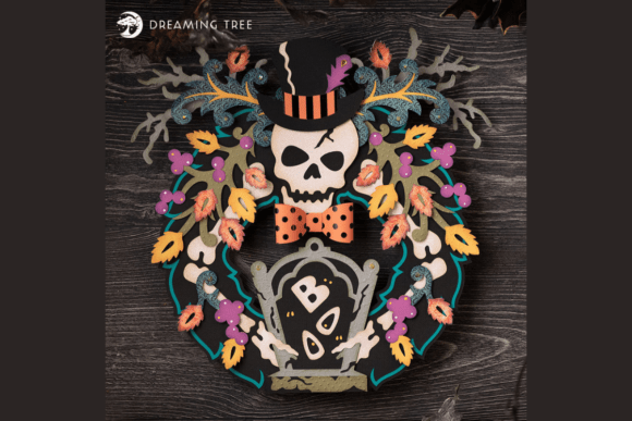 Skeleton Halloween Paper Craft Wreath