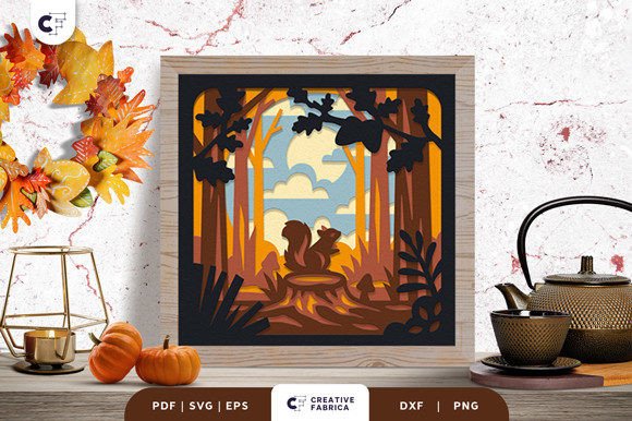 Autumn Squirrel Fall SVG Shadow Box