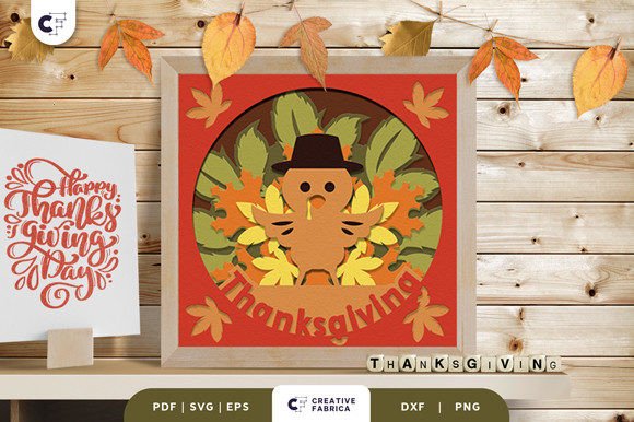 Pilgrim Turkey Shadow Box With Autumn Leaves