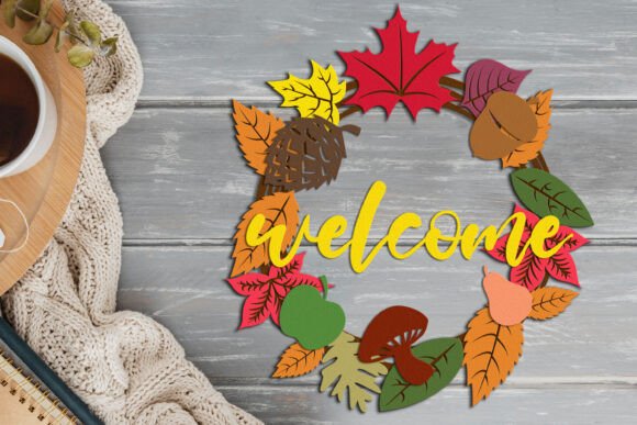 Welcome Autumn Fall Wreath SVG Door Decor