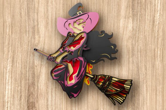 3D Multilayer Witch Svg Wall Decor