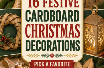 Cover for 16 cardboard Christmas decorations featuring varied handmade cardboard holiday projects.