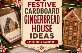 Cover for 17 cardboard gingerbread house DIY ideas showing several handmade holiday display styles.