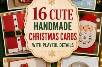 Cover for 16 cute handmade Christmas cards with playful interactive and dimensional details.