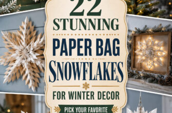 Cover for 22 paper bag snowflakes for winter decor with six representative craft previews.