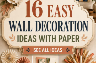 Pinterest-style cover for 16 easy wall decoration ideas with paper featuring varied handmade paper decor previews.