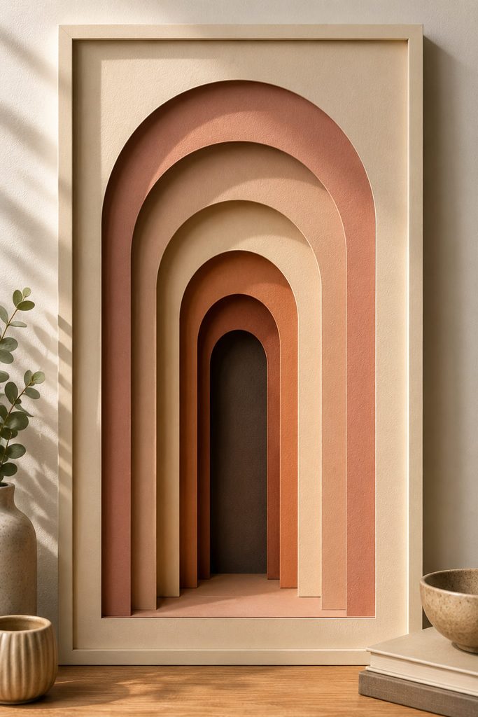 Nested cardstock arches spaced into a modern recessed paper wall panel.