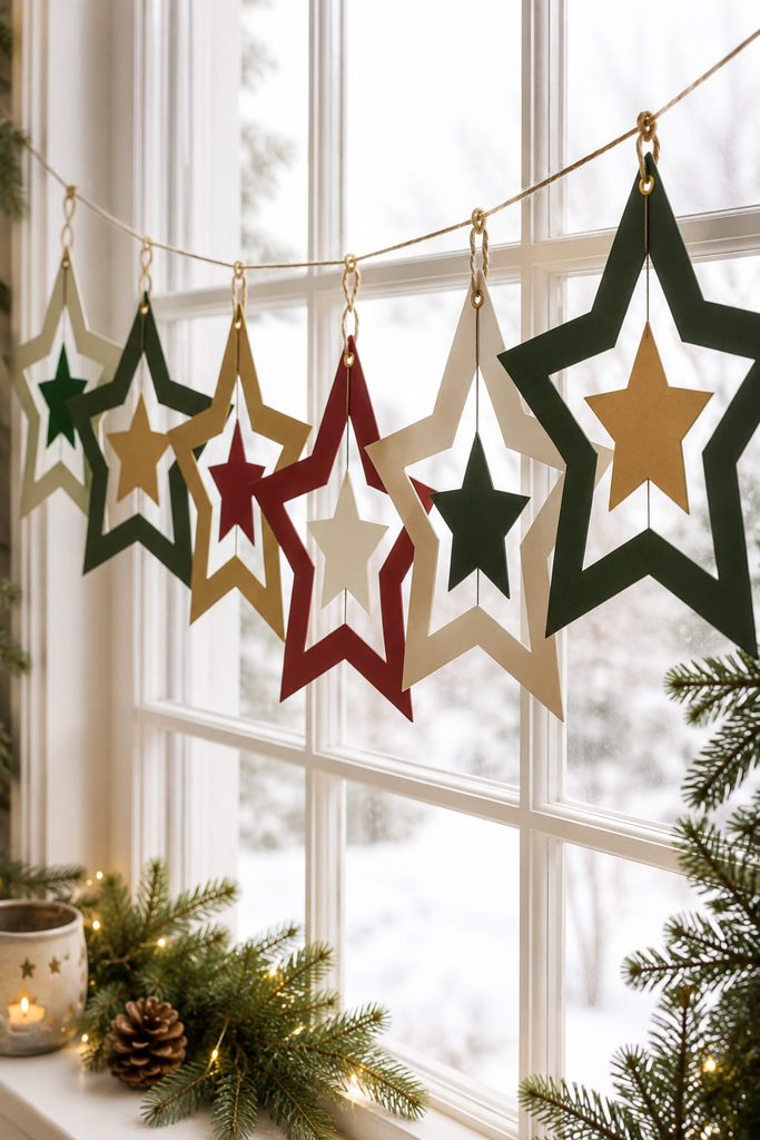 Star-shaped cardstock frames with smaller floating stars suspended inside.