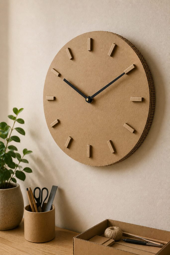 Laminated cardboard wall clock with raised markers and unobstructed clock hands.