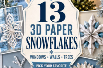 Pinterest-style cover for 13 3D paper snowflakes for windows, walls and Christmas trees.